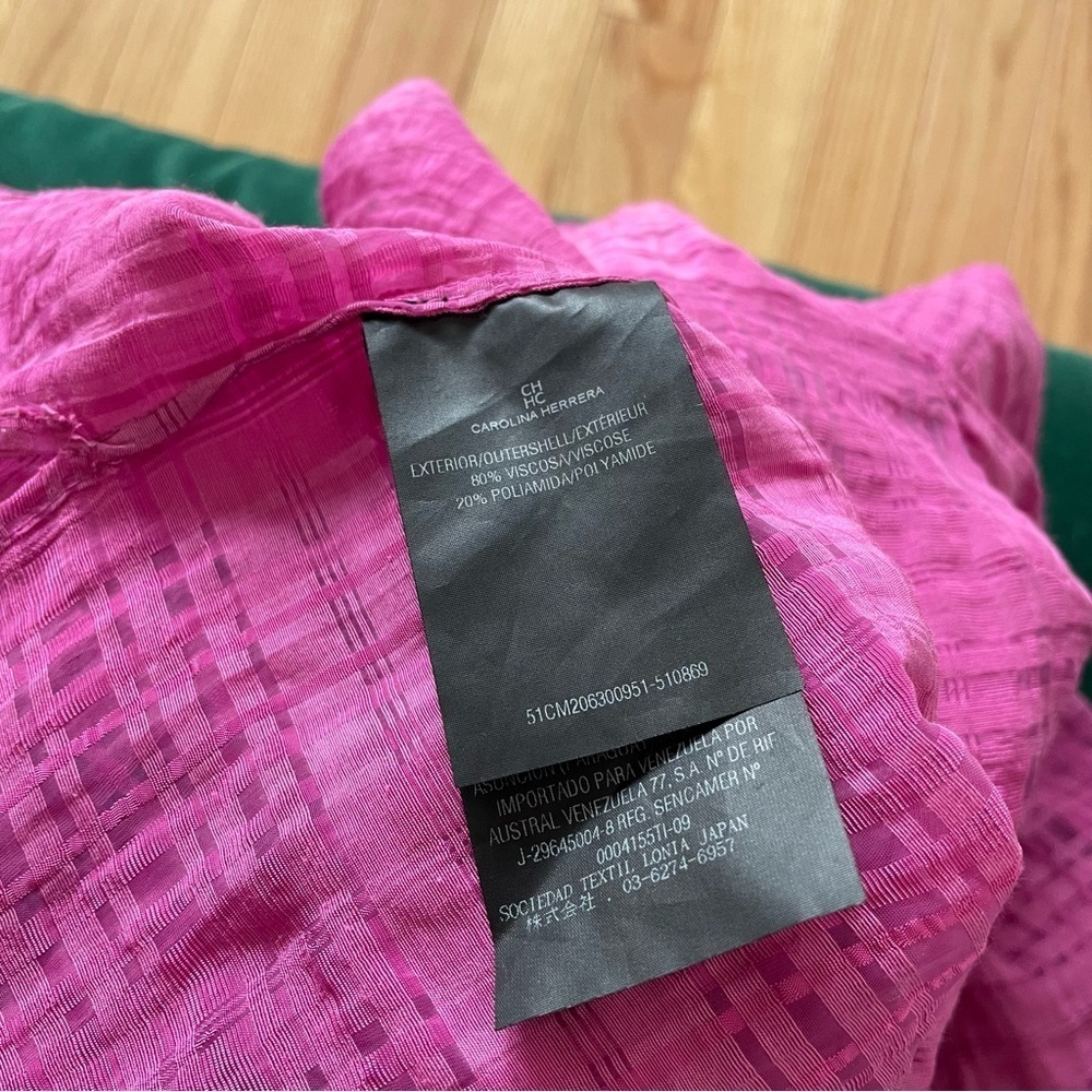 Carolina Herrera Woven Viscose Pink Semi Sheer 3/4 Balloon Sleeve Blouse EUC 4 - Picture 6 of 9